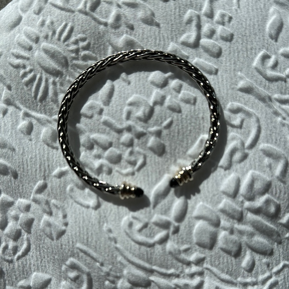 Intricate Silver Cuff Bracelet with Braided Design